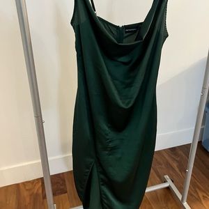 Green satin dress with slit